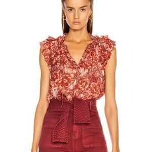 Ulla Johnson Rina Top in Coral Floral Print Size 4